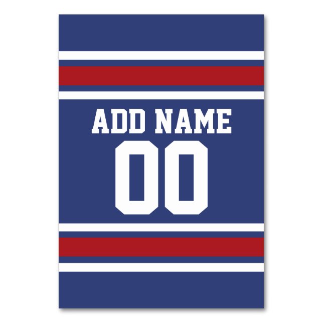 Tarjeta De Mesa Número de nombre personalizado de Blue Red Footbal (Anverso)