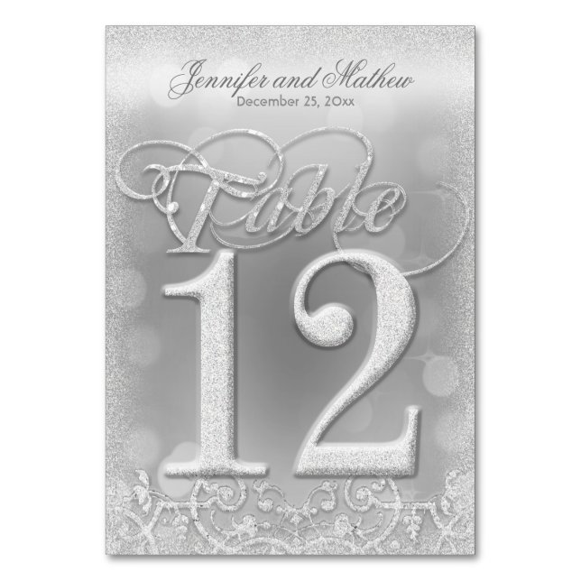 Tarjeta De Mesa Número de tabla 12 Elegante Purpurina de imitación (Anverso)