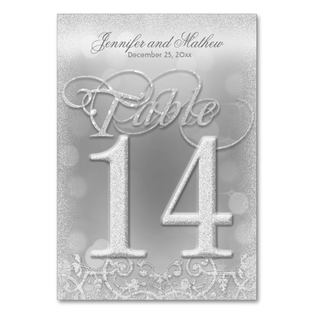 Tarjeta De Mesa Número de tabla 14 Elegante Purpurina de imitación (Anverso)