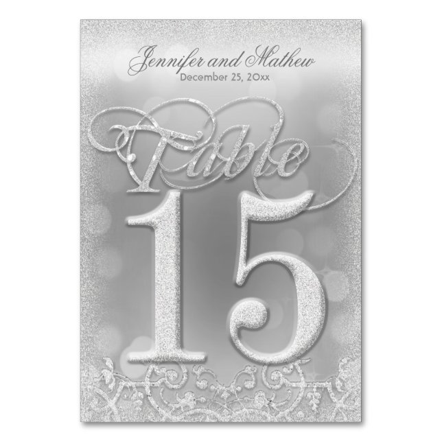 Tarjeta De Mesa Número de tabla 15 Elegante Purpurina de imitación (Anverso)