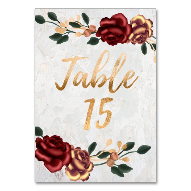 Tarjeta De Mesa Número de tabla 15 - Elegante Rosa Roja con detall (Anverso)