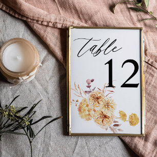 Tarjeta De Mesa Número de tabla amarilla dorada floral