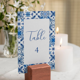 Tarjeta De Mesa Número de tabla azul de mosaico y cítricos del Med