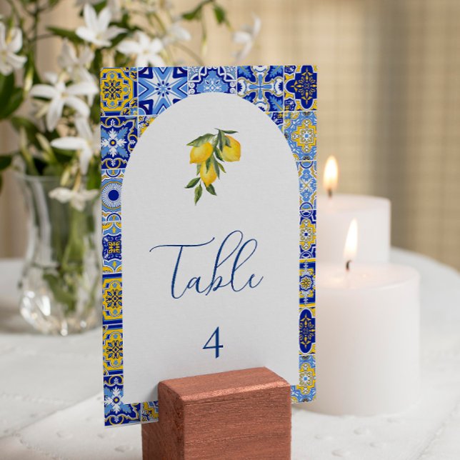 Tarjeta De Mesa Número de tabla azul de mosaico y cítricos del Med (Subido por el creador)