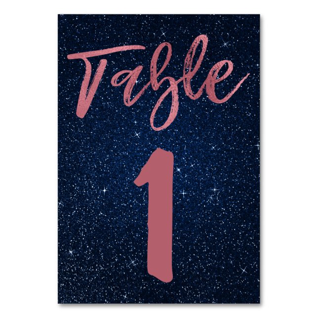 Tarjeta De Mesa Número de tabla azul de Rosa y Relieve metalizado  (Anverso)
