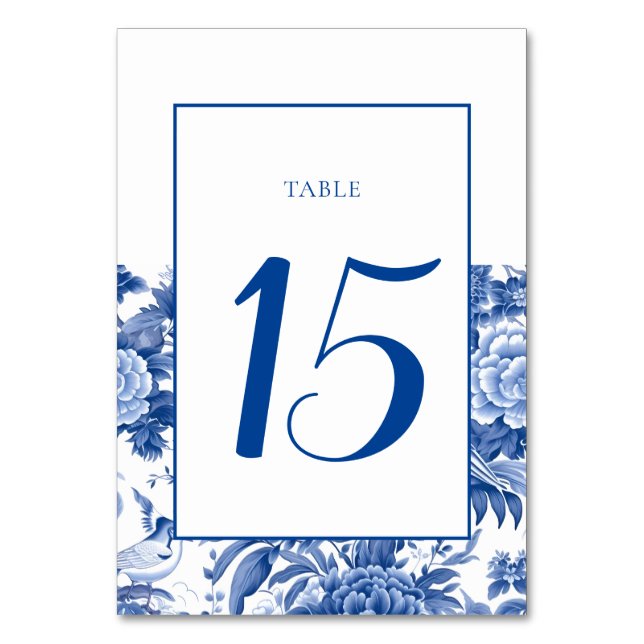 Tarjeta De Mesa Número de tabla azul y blanca de Chinoiserie (Anverso)