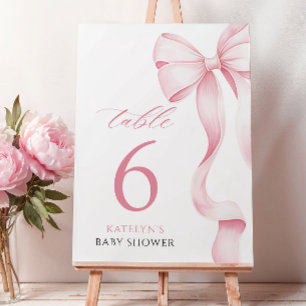 Tarjeta De Mesa Número de tabla Baby Shower de cinta rosa