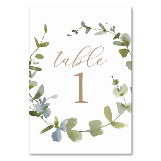 Tarjeta De Mesa Número de tabla Baby Shower de Eucalyptus Greenery (Anverso)