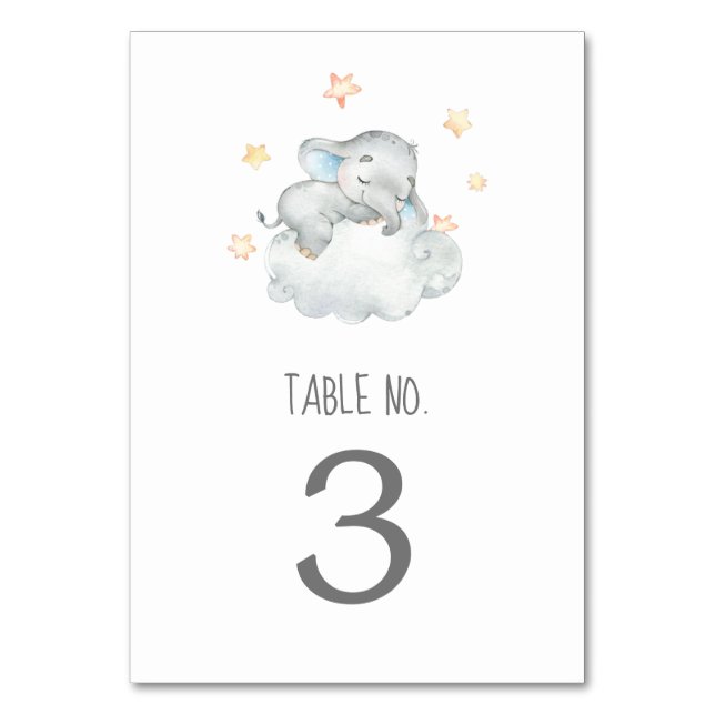 Tarjeta De Mesa Número de tabla Baby Shower de Little Elephant Boy (Anverso)