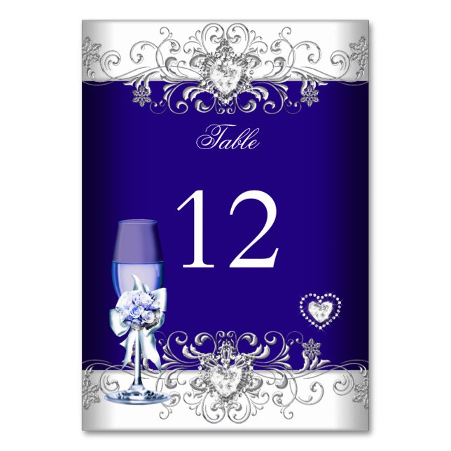Tarjeta De Mesa Número de tabla Boda azul real vidrio plateado (Anverso)