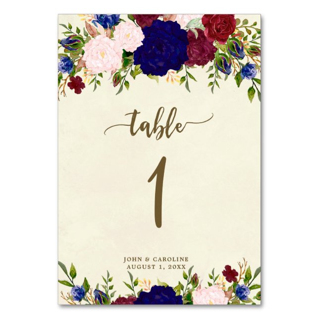 Tarjeta De Mesa número de tabla boda boho navy marsala (Anverso)