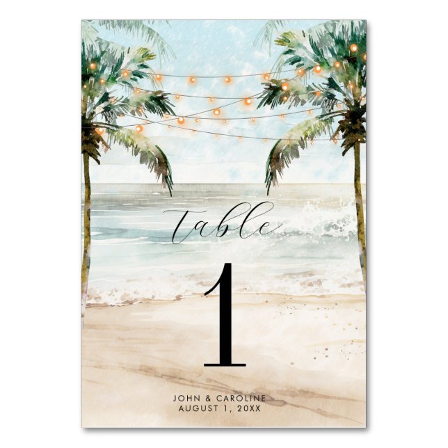 Tarjeta De Mesa número de tabla boda boho palmas de playa (Anverso)