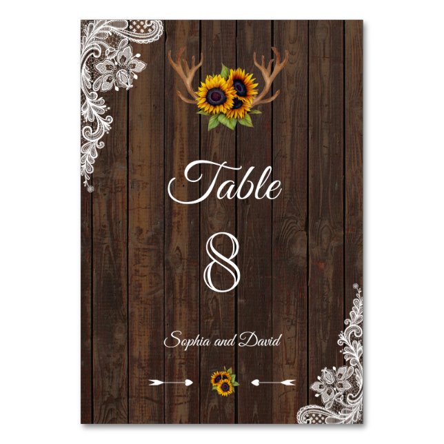 Tarjeta De Mesa NÚMERO DE TABLA Boda Boho Sunflowers Antlers (Anverso)