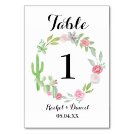 Tarjeta De Mesa Número de tabla Boda Cactus Wreath Fiesta mexicana
