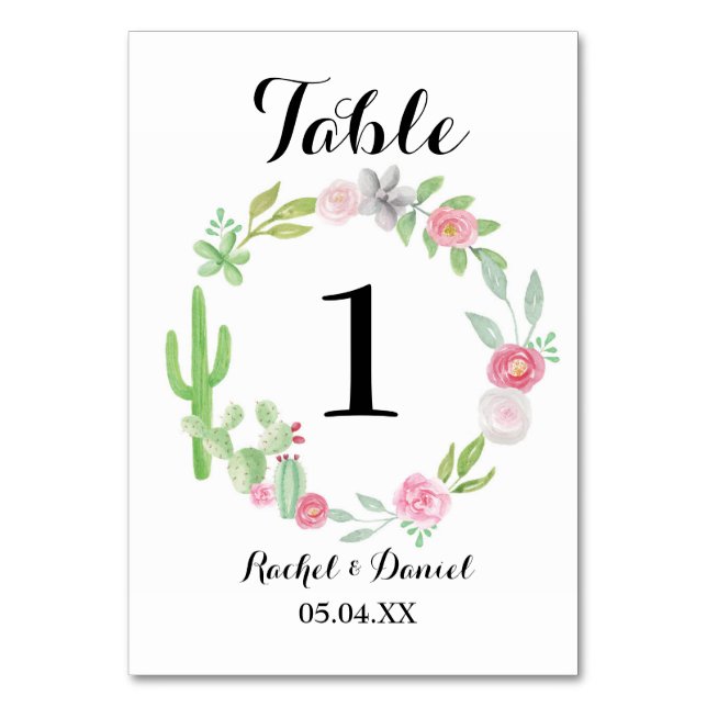 Tarjeta De Mesa Número de tabla Boda Cactus Wreath Fiesta mexicana (Anverso)