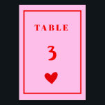 Tarjeta De Mesa Número de tabla Boda de escritura a mano de corazó<br><div class="desc">Tabla Boda de escritura a mano de corazón rojo rosa retro</div>