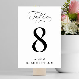 Tarjeta De Mesa Número de tabla Boda de guión elegante con monogra