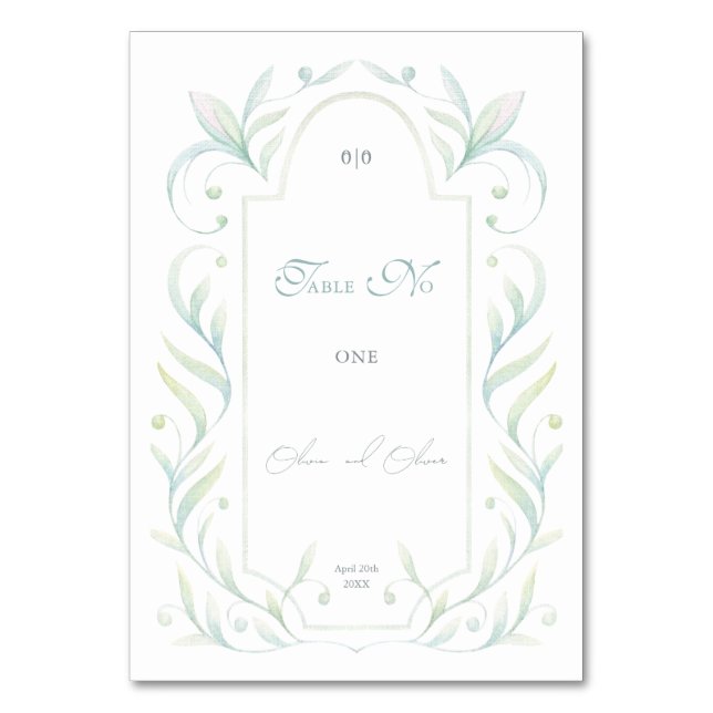 Tarjeta De Mesa Número de tabla Boda de hojas verdes (Anverso)
