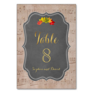 Tarjeta De Mesa NÚMERO DE TABLA Boda de la hoja de música de otoño