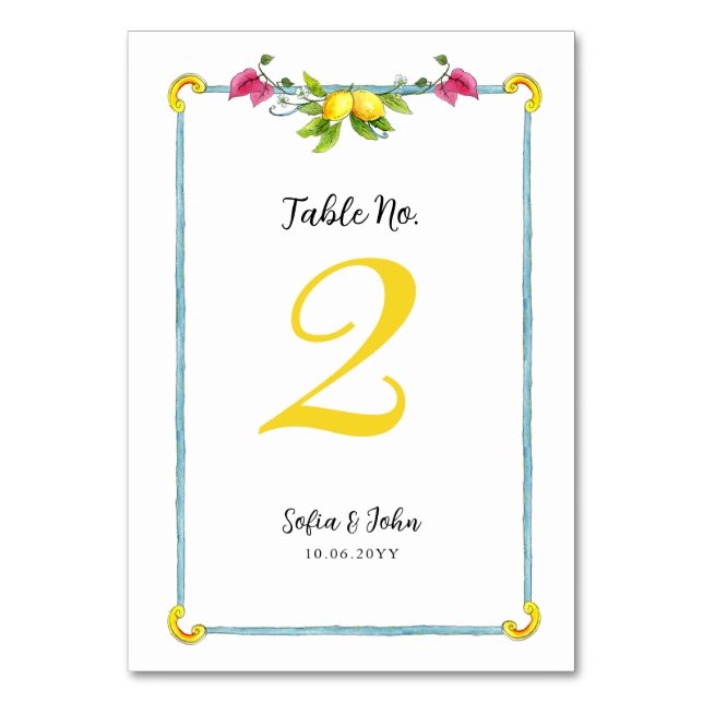 Tarjeta De Mesa Número de tabla boda de limones de Amalfi (Anverso)