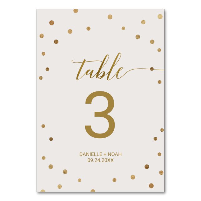Tarjeta De Mesa Número de tabla Boda de puntos de polka dorado (Anverso)