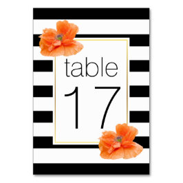 Tarjeta De Mesa Número de tabla boda de rayas blancas negras y cac