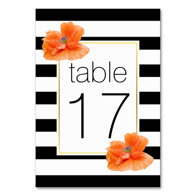 Tarjeta De Mesa Número de tabla boda de rayas blancas negras y cac (Anverso)