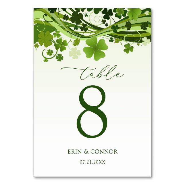 Tarjeta De Mesa Número de tabla Boda de Shamrock (Clover) irlandés (Anverso)