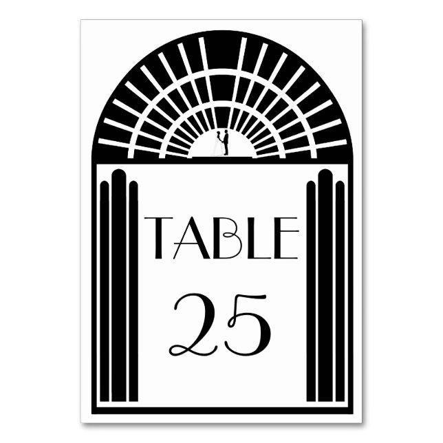 Tarjeta De Mesa Número de tabla boda Estilo Art Decó Blanco y Negr (Anverso)