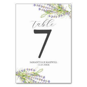 Tarjeta De Mesa Número de tabla boda Lavanda botánica