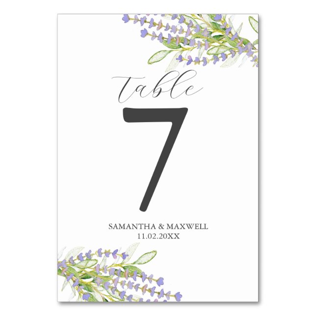 Tarjeta De Mesa Número de tabla boda Lavanda botánica (Anverso)
