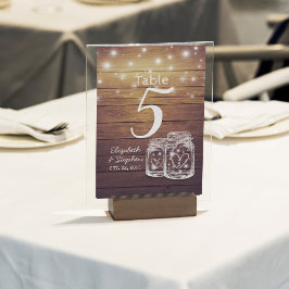 Tarjeta De Mesa Número de tabla boda + Luz de cadena Mason Jar
