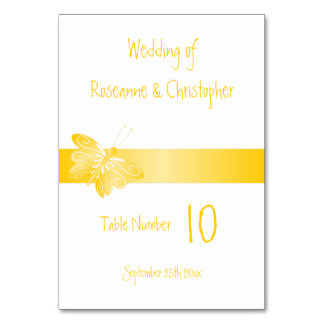 Tarjeta De Mesa Número de tabla boda Mariposa amarilla