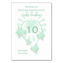 Tarjeta De Mesa Número de tabla boda Mariposas de menta Corazón