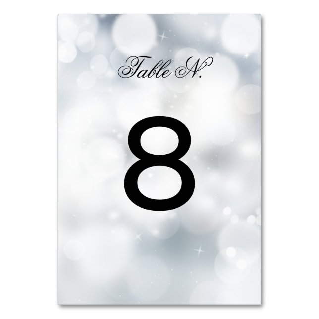 Tarjeta De Mesa NÚMERO DE TABLA BODA Purpurina Plata sofisticado (Anverso)