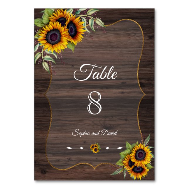 Tarjeta De Mesa NÚMERO DE TABLA Boda Romántico de girasoles de mad (Anverso)