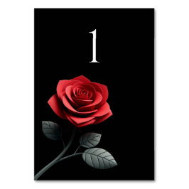 Tarjeta De Mesa Número de tabla boda-Rosa roja única-