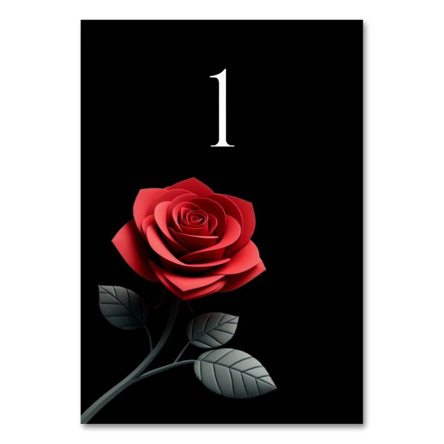 Tarjeta De Mesa Número de tabla boda-Rosa roja única- (Anverso)
