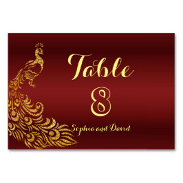 Tarjeta De Mesa NÚMERO DE TABLA Boda Royal Burgundy Gold Peacock
