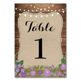 Tarjeta De Mesa Número de tabla Boda Rústica Burlap Luces Purple
