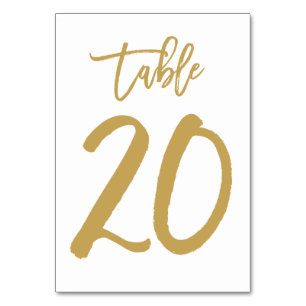 Tarjeta De Mesa Número de tabla con letras de mano de moda Gold