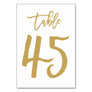 Tarjeta De Mesa Número de tabla con letras de mano de moda Gold   