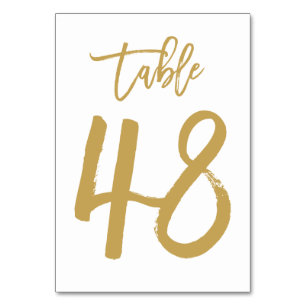 Tarjeta De Mesa Número de tabla con letras de mano de moda Gold   