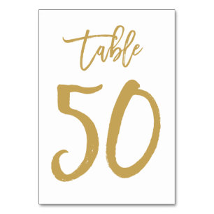 Tarjeta De Mesa Número de tabla con letras de mano de moda Gold   