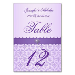 Tarjeta De Mesa Número de tabla Damasco Lilac y cinta púrpura