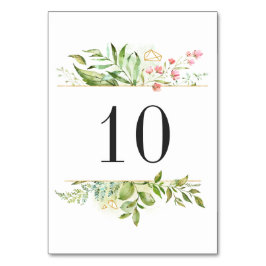 Tarjeta De Mesa Número de tabla de acuarela de follaje verde de fl