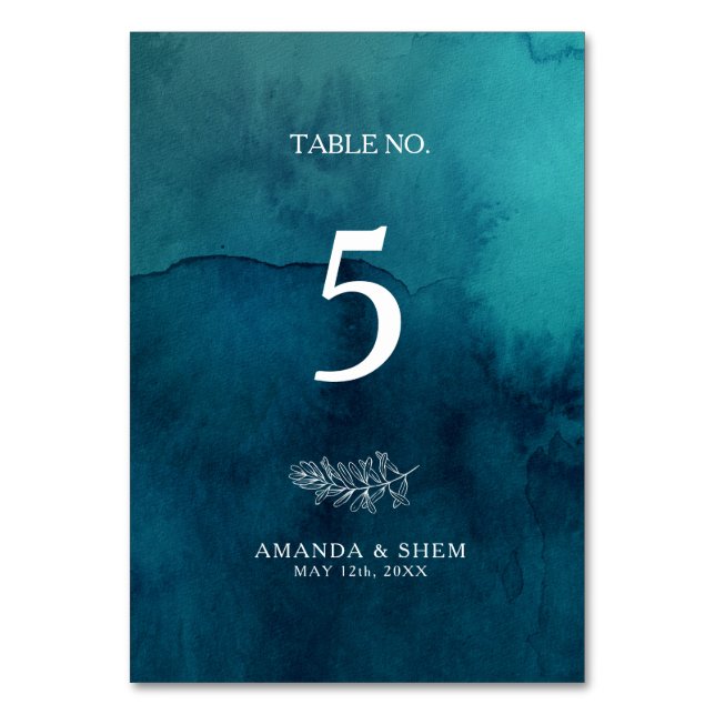 Tarjeta De Mesa Número de tabla de acuarela del océano Moody (Anverso)