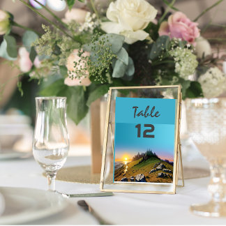 Tarjeta De Mesa Número de tabla de atardecer de montaña