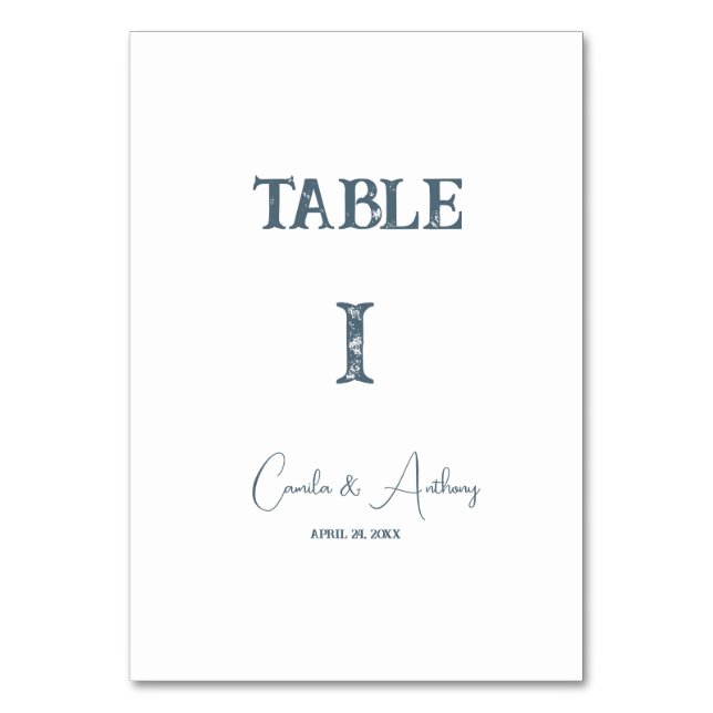 Tarjeta De Mesa Número de tabla de Boda azul (Anverso)
