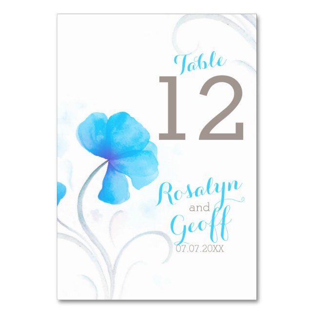 Tarjeta De Mesa Número de tabla de boda azul de flores silvestres  (Anverso)